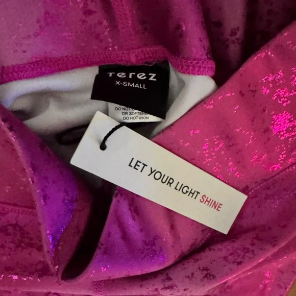 BNWT Terez Hot Pink Metallic Leggings XS - Picture 6 of 7